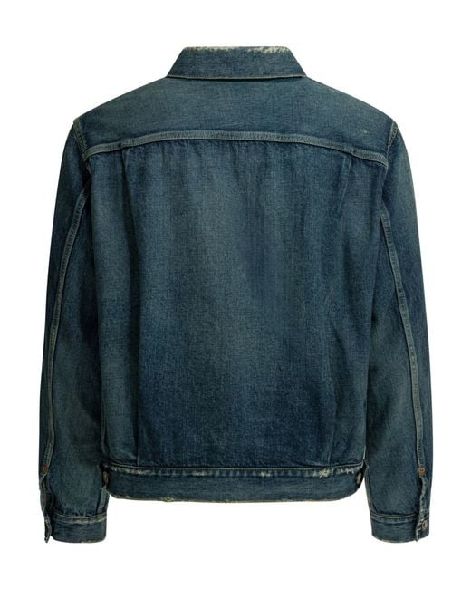 Sacai Green Checked-Lining Denim Jacket for men