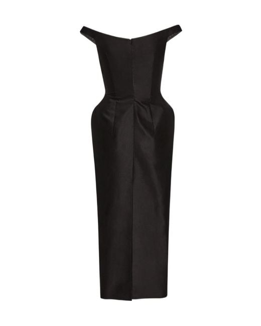 Magda Butrym Black Off-Shoulder Hip Pad Midi Dress