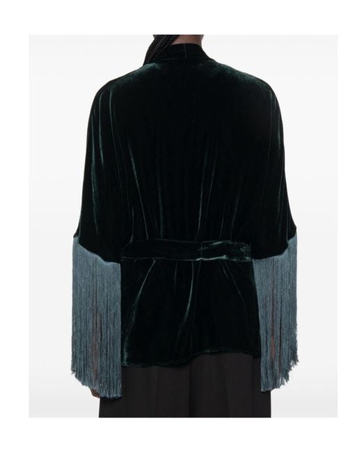 Antonelli Black Fringed Belted Kimono Jacket