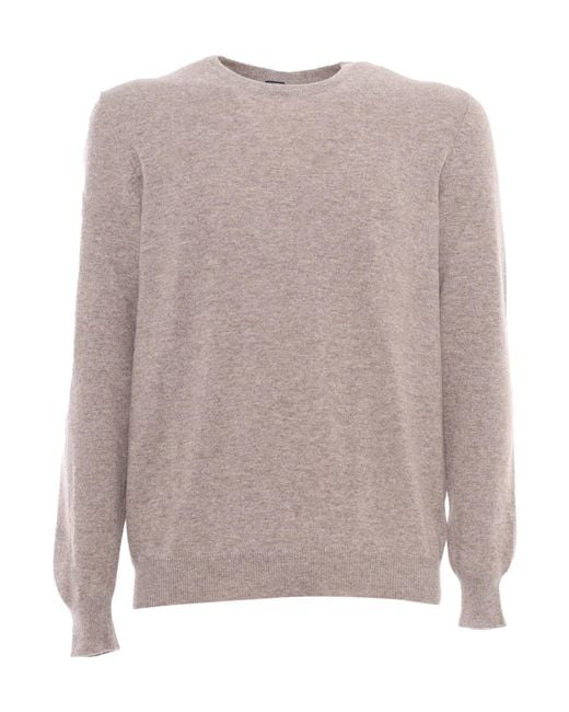 Fedeli Brown Long Sleeved Crewneck Jumper for men