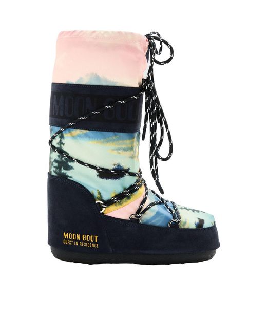 Moon Boot Blue Printed Ankle Boots