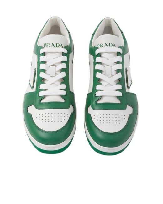 Prada Green Downtown Leather Sneakers for men