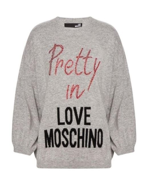 Moschino Gray Crystal Inlaid Logo Pullover