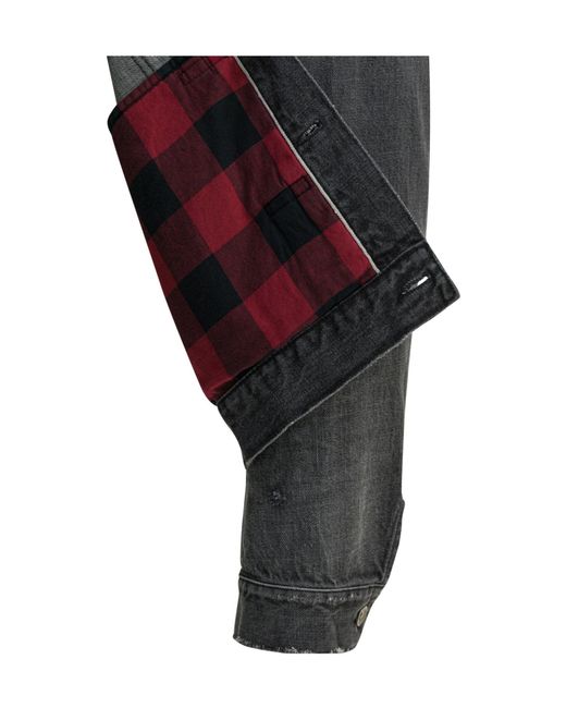 Sacai Black Checked Cuff Denim Jacket for men