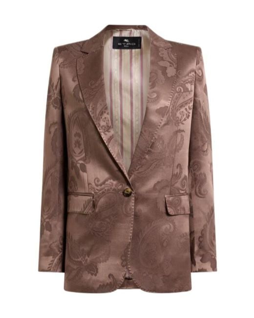 Etro Brown Jacquard Single-Breasted Jacket With Floral Paisley Motif
