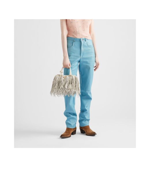 Prada Natural Galleria Small Leather Bag With Fringe