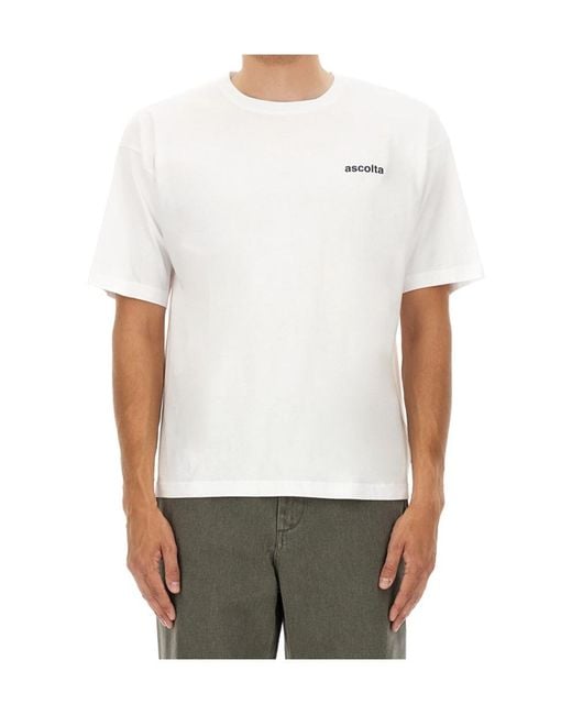 Aspesi White Round-Neck Letter T-Shirt for men