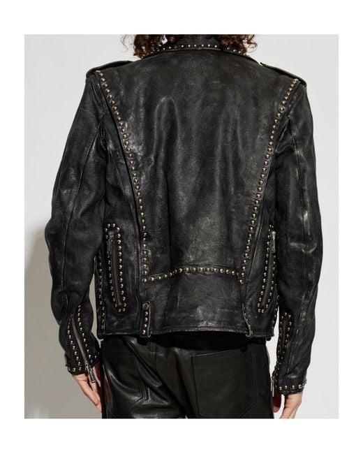 DSquared² Black Stud-Embellished Leather Biker Jacket for men