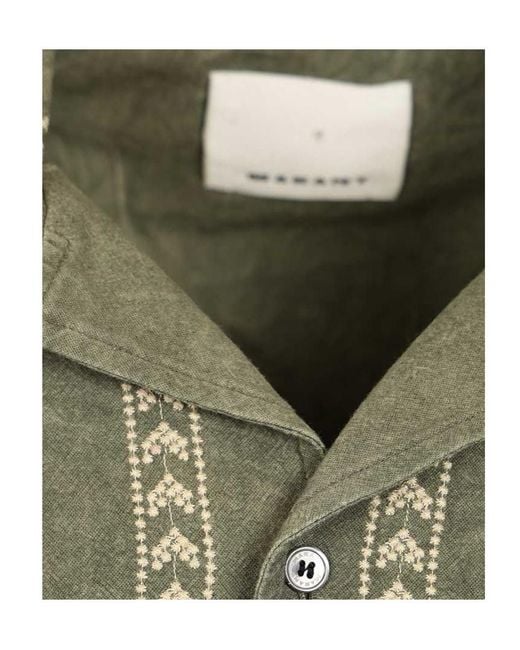 Isabel Marant Green Zekim Embroidered Short-Sleeve Shirt for men