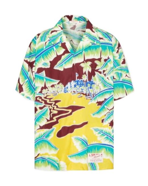 Valentino Blue Graphic Printed Short-Sleeved Shirt for men