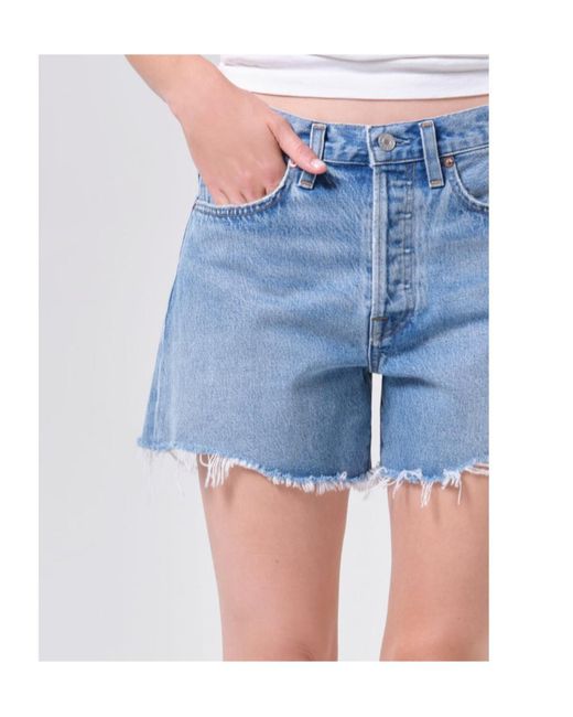 Agolde Blue Parker Long Distressed Shorts