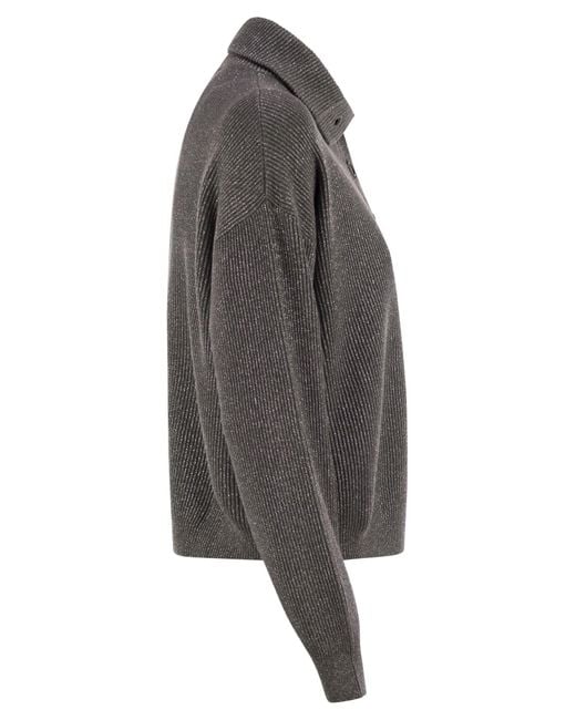 Brunello Cucinelli Gray Lurex Detailed Jumper