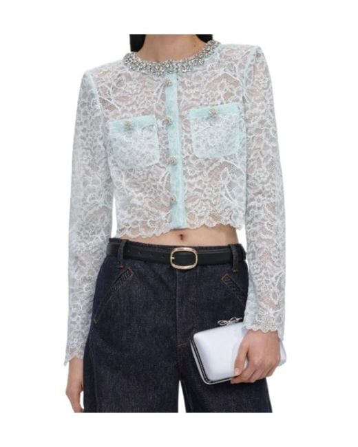 Self-Portrait Gray Cropped Lace Embellished Jacket