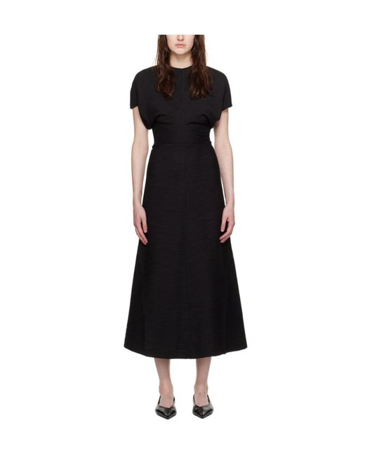 Totême  Black Totême Draped Short Sleeved Maxi Dress