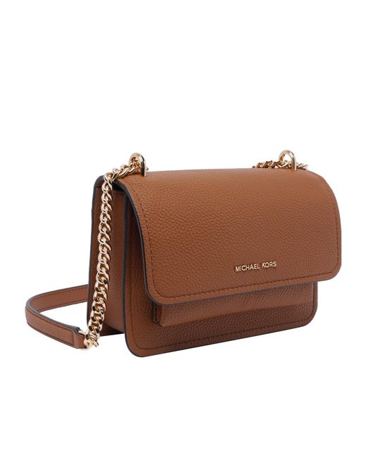 Michael Kors Brown Claire Chain-Linked Foldover Top Crossbody Bag