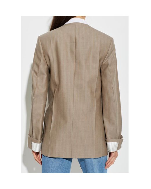 Victoria Beckham Brown Collarless Double-Breasted Blazer