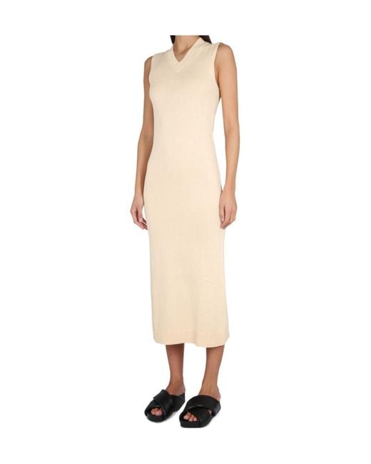 Aspesi Natural V-Neck Knitted Maxi Dress