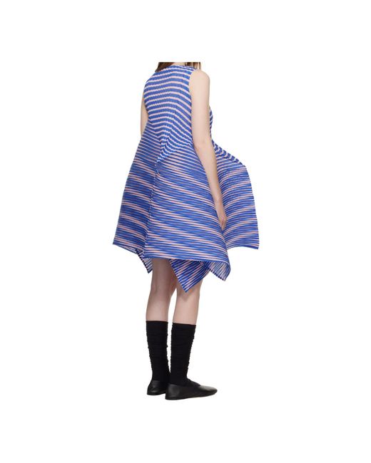 Issey Miyake Blue Striped Asymmetric Dress