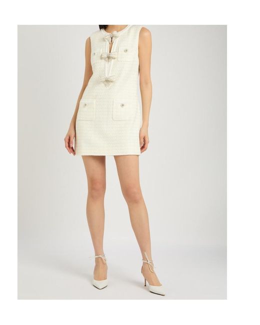 Self-Portrait Natural Bow-Embellished Bouclé Mini Dress