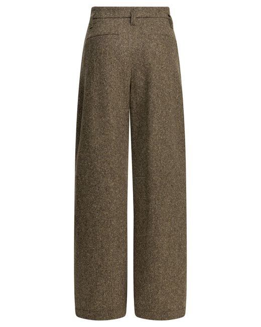 Brunello Cucinelli Natural Virgin-Wool Donegal Pleated Barrel Trousers With Monili