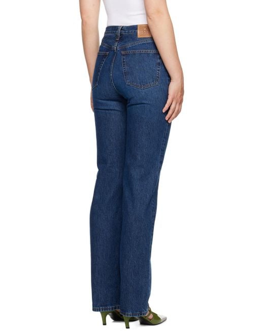 Totême  Blue Totême Logo Patch High-Waisted Jeans