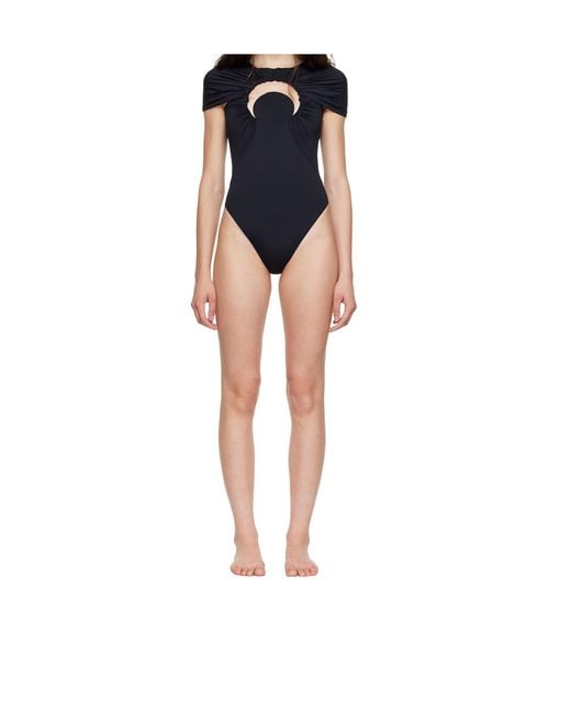 MARINE SERRE Black Short-Sleeved Knitted One-Piece Swimsuit