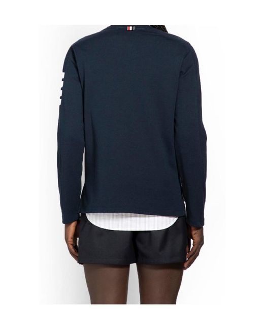 Thom Browne Blue Four-Bar Crewneck Sweatshirt for men