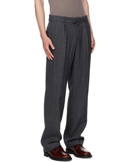 Our Legacy Gray Textured Straight-Leg Trousers for men