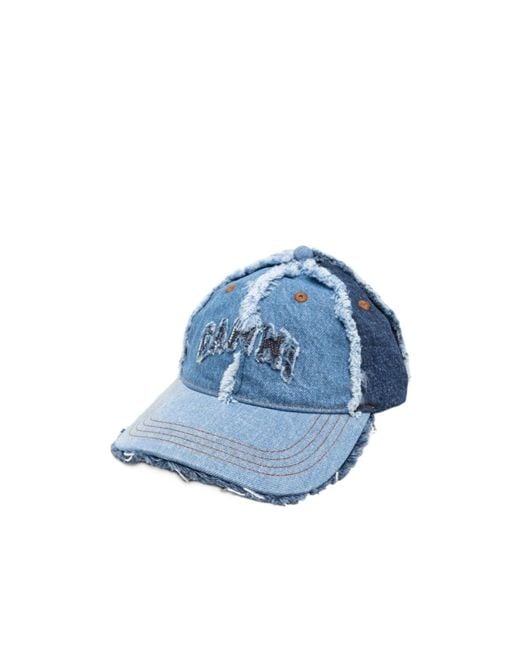 Ganni Blue Frayed Panelled Baseball Cap