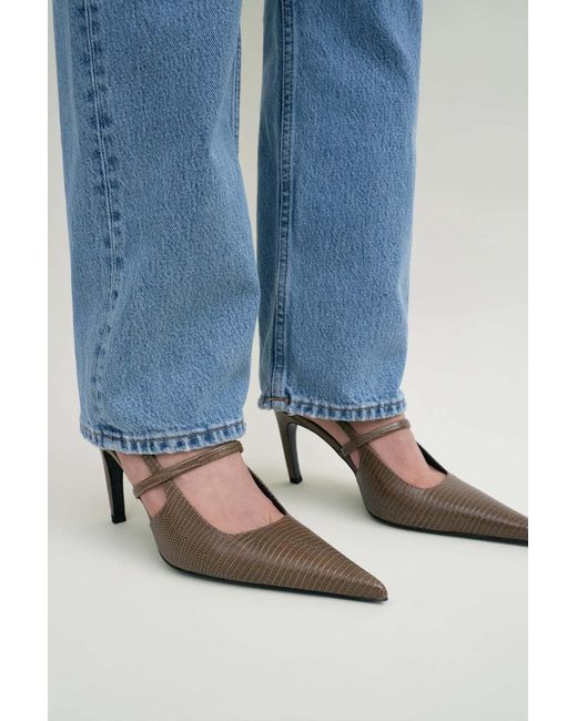 Totême  Brown Totême Embossed Pointed Toe Slingbacks