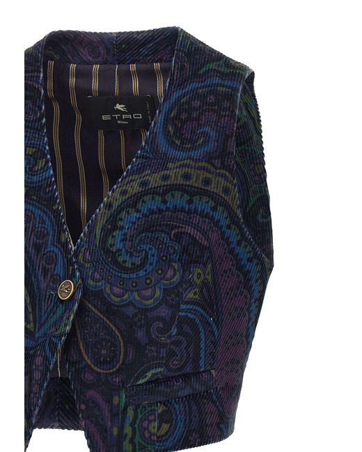 Etro Blue Paisley-Print Corduroy Vest