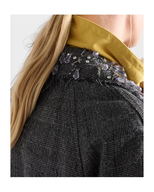 Prada Black Single-Breasted Mouliné Prince Of Wales Check And Embroidered Twill Coat