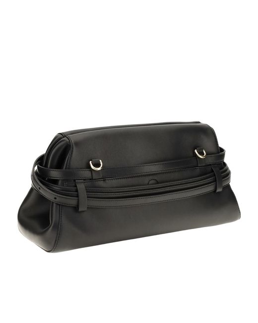 Moschino Black Buckle-Detail Leather Clutch Bag