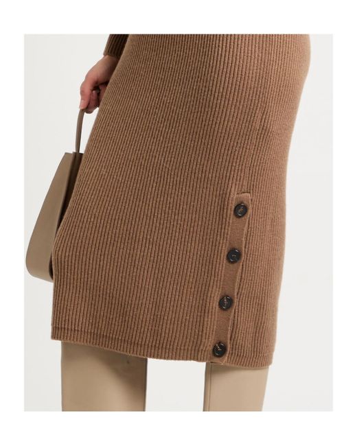 Max Mara Brown High Neck Ribbed Knit Long-Sleeve Maxi Dress