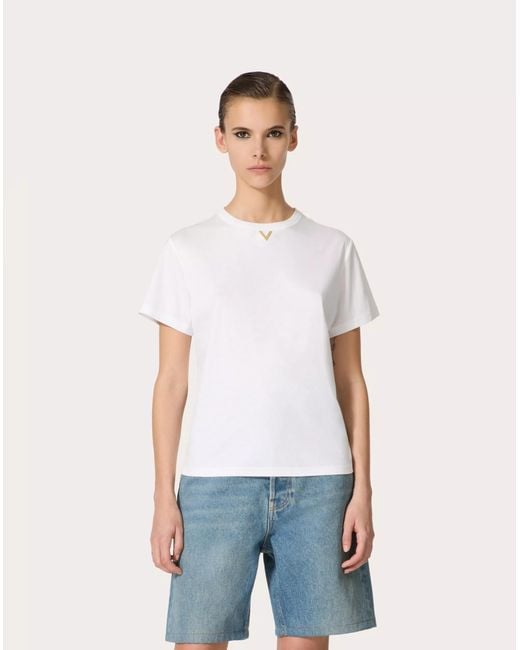 Valentino White Vlogo Plaque Crewneck T-Shirt