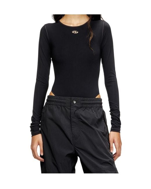 DIESEL Black Logo Detailed Long Sleeved Bodysuit