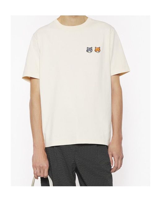 Maison Kitsuné White Maison Kitsuné Fox Embroidered Crewneck T-Shirt for men