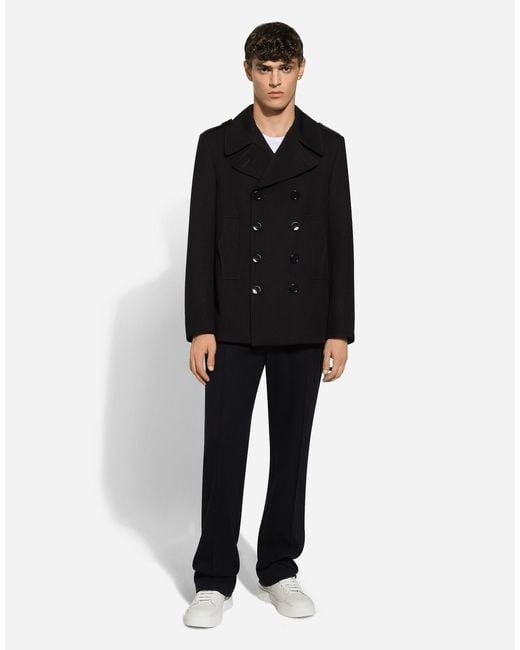 Dolce & Gabbana Black Double-Breasted Pea Coat for men