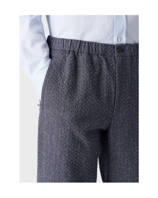 Emporio Armani Blue Textured Woven Cropped Trousers for men