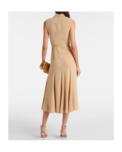 Roland Mouret Natural Belted Crêpe Satin Midi Dress