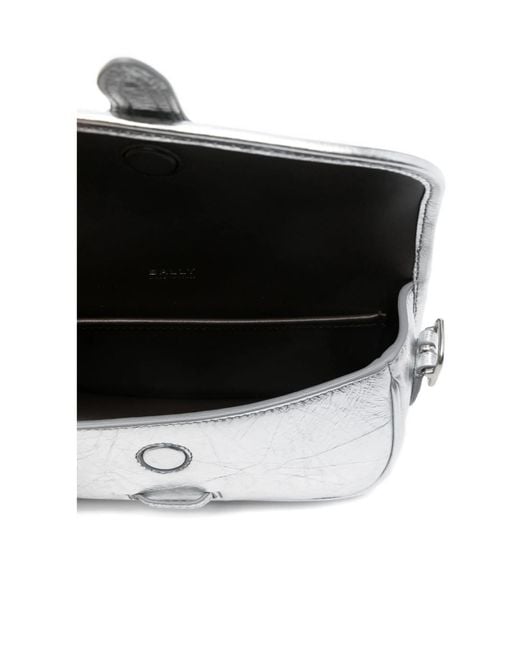Bally White Metallic-Leather Flap Shoulder Bag
