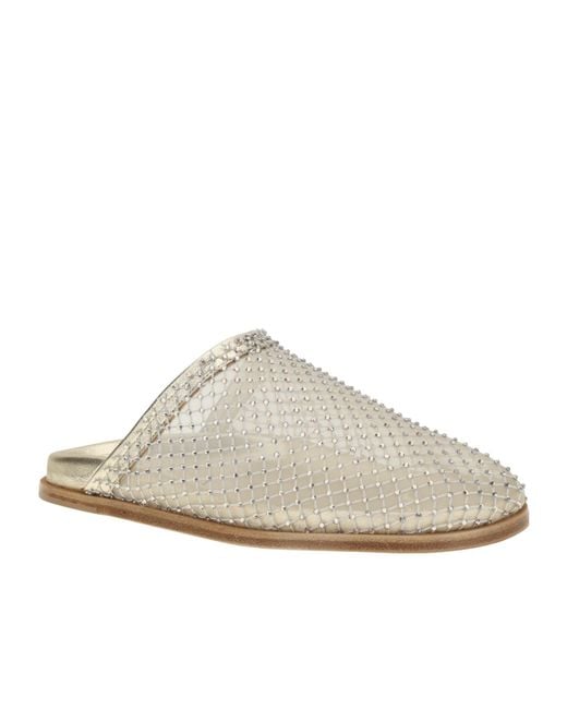 Forte_forte White Mesh Rhinestone Mules