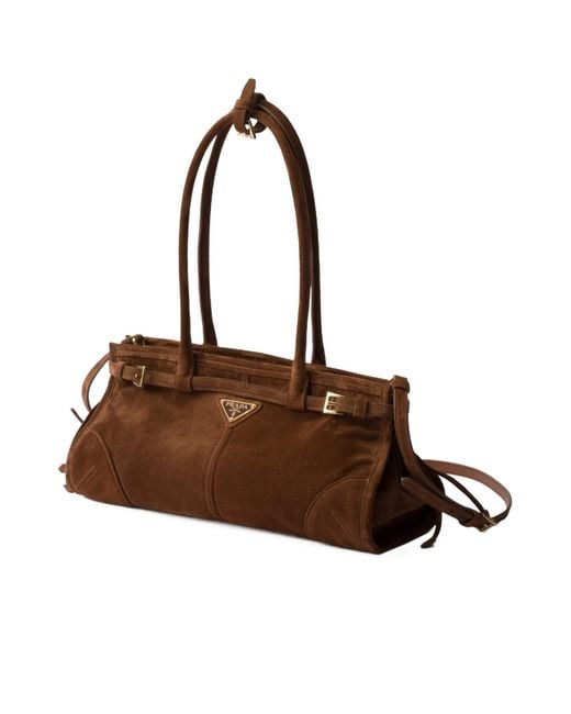 Prada Brown Logo Plaque Belted Shoulder Bag