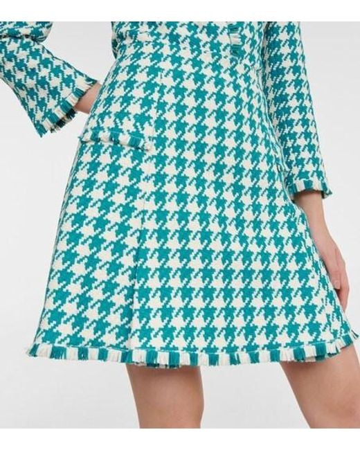 Oscar de la Renta Green Frayed Houndstooth Tweed Miniskirt
