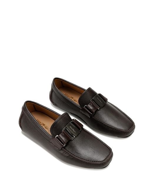 Ferragamo Black Chocolate Logo Buckle Business Casual Shoes for men