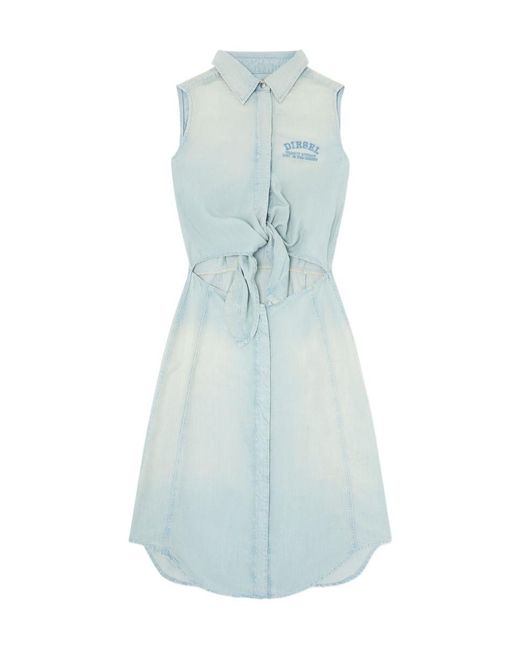 DIESEL Blue De-Susy- Tie-Waist Midi Dress