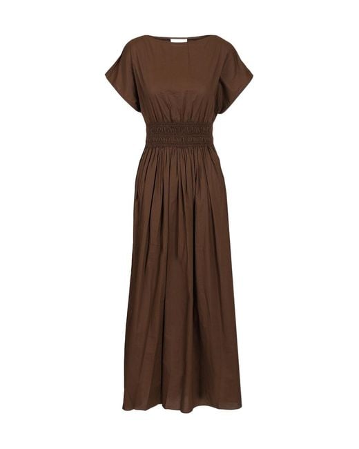 Matteau Brown Shirred Waist Midi Dress