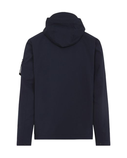 Stone Island Blue Logo Patch Zip-Up Hooded Jacket for men