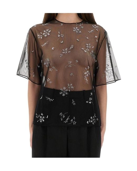 Rabanne Black Crystal-Embellished Sheer Top