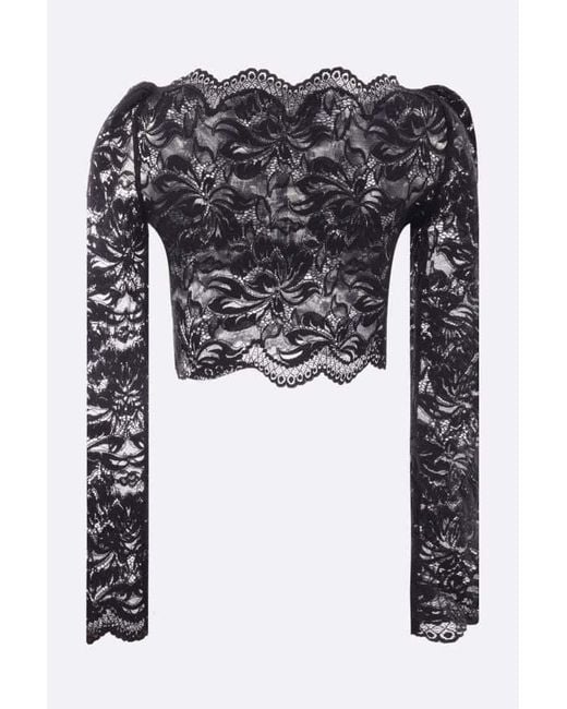 Rabanne Black Long Sleeved Cropped Laced Top